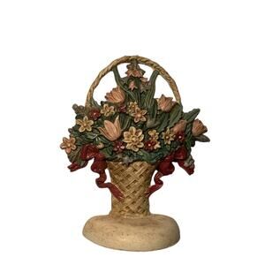 VTG Midwest Importers of Cannon Falls BASKET OF FLOWERS 8" Doorstop Cast Iron